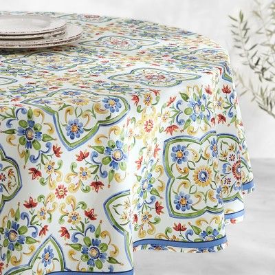 Palermo Sicily Oilcloth Outdoor Round Tablecloth | Williams-Sonoma