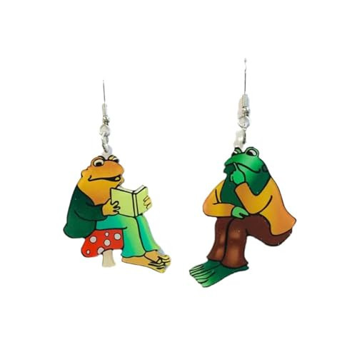 Frog Earrings For Women, Asymmetrical Think Animal Book Fun Unique Creative Animal Dangling Trendy Halloween Acrylic Gift Jewelry (Green+Yellow) | Amazon (US)