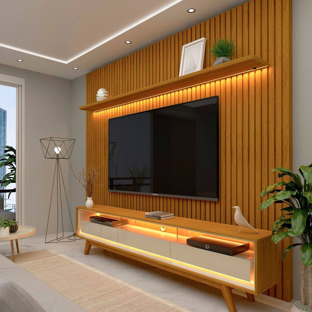 Rack com Painel Ripado para TV até 75 Polegadas LED 3 Gavetas com Pés 230cm Nobre Gelius Natura... | Casas Bahia (BR)