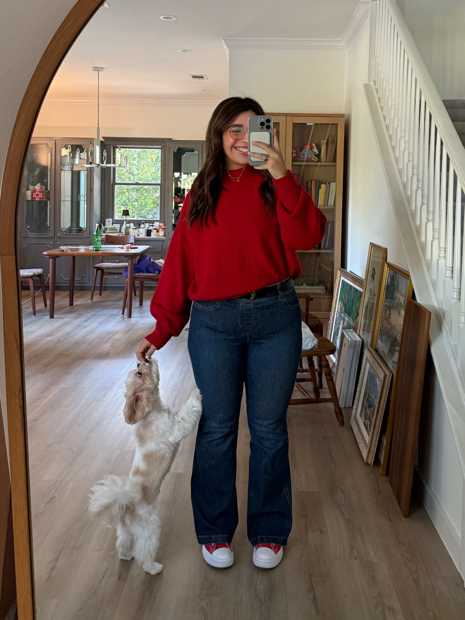 Size large in the sweater, large petite in the jeans

#LTKHoliday #LTKMidsize #LTKGiftGuide