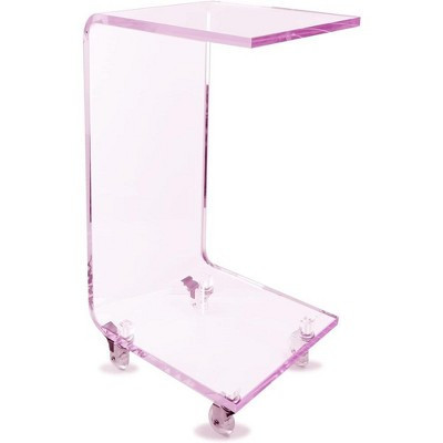 Designstyles Luxurious Acrylic C Shaped Table With Pink edge, on Wheels, Beautiful Living Room Decor, Perfect For Sofas and Beds | Target