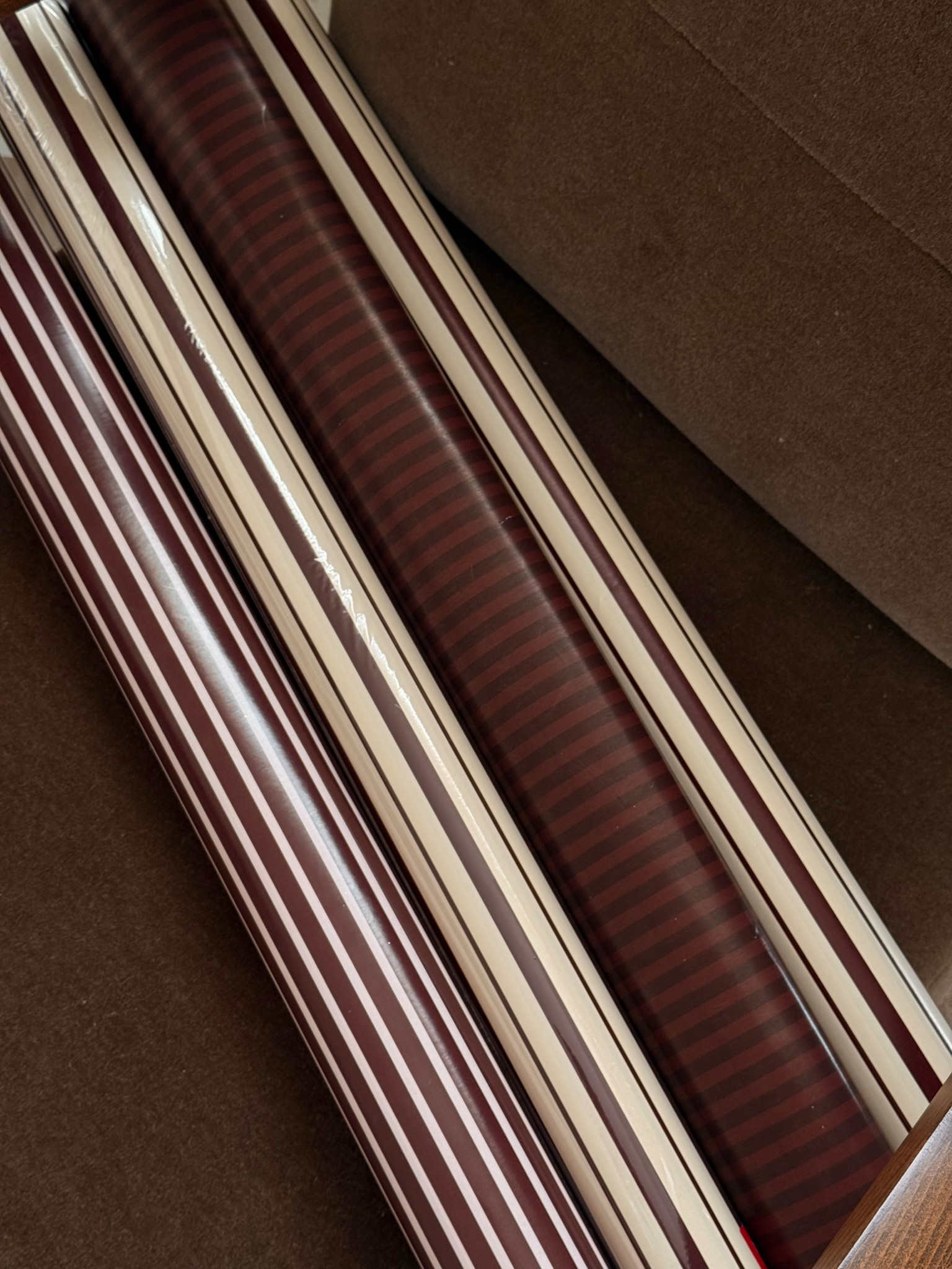 deep red + striped christmas gift wrap 