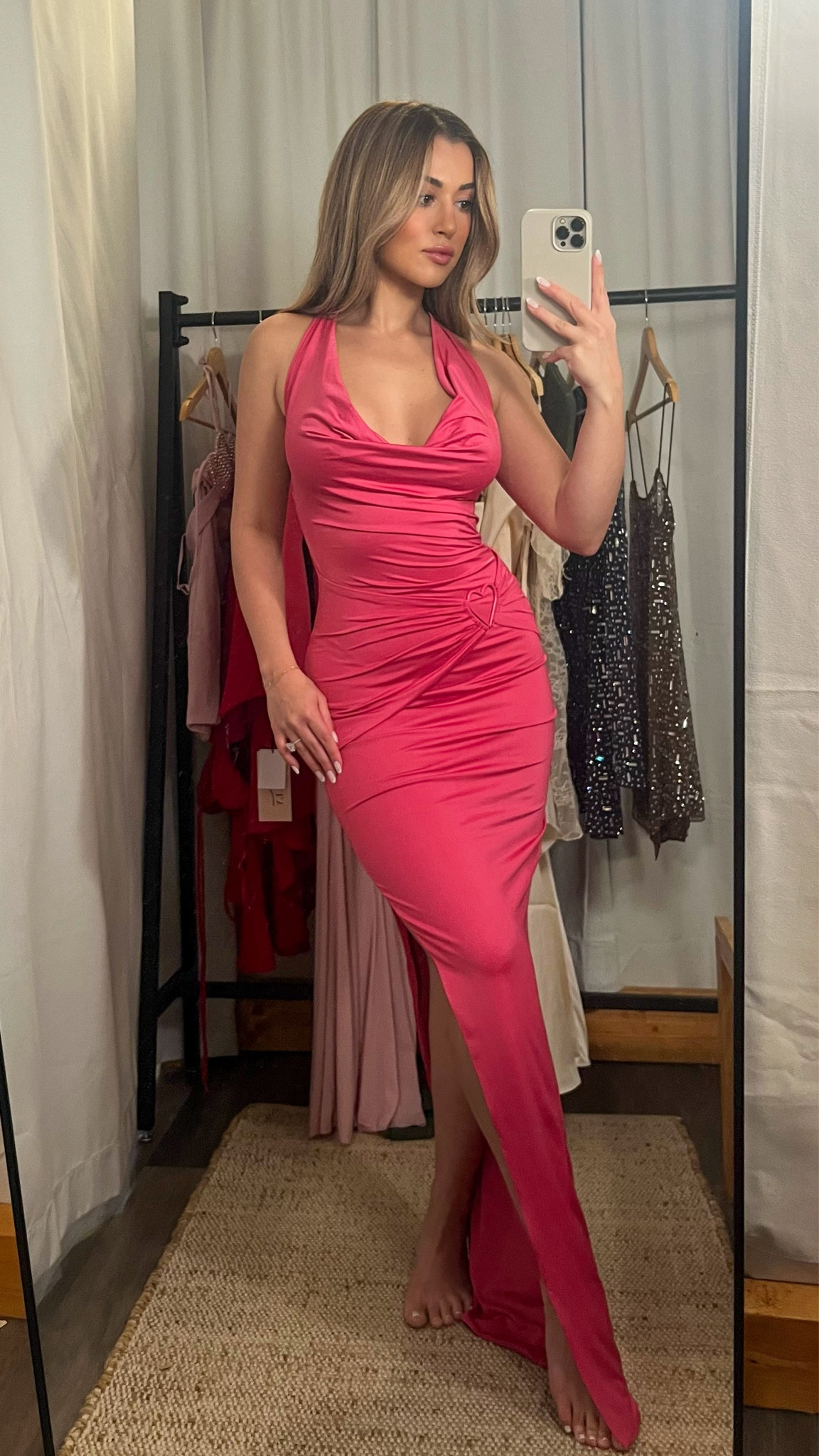 I love this dress cause you can wear it so many different ways! I’m wearing it as a halter, but you can also wear off the shoulder! Also, the color is so cute, and the little heart on my hip is so perfect for Valentine’s Day
I am wearing a UK size 6! 🩷🩷🩷

#LTKSeasonal #LTKstyletip #LTKparties