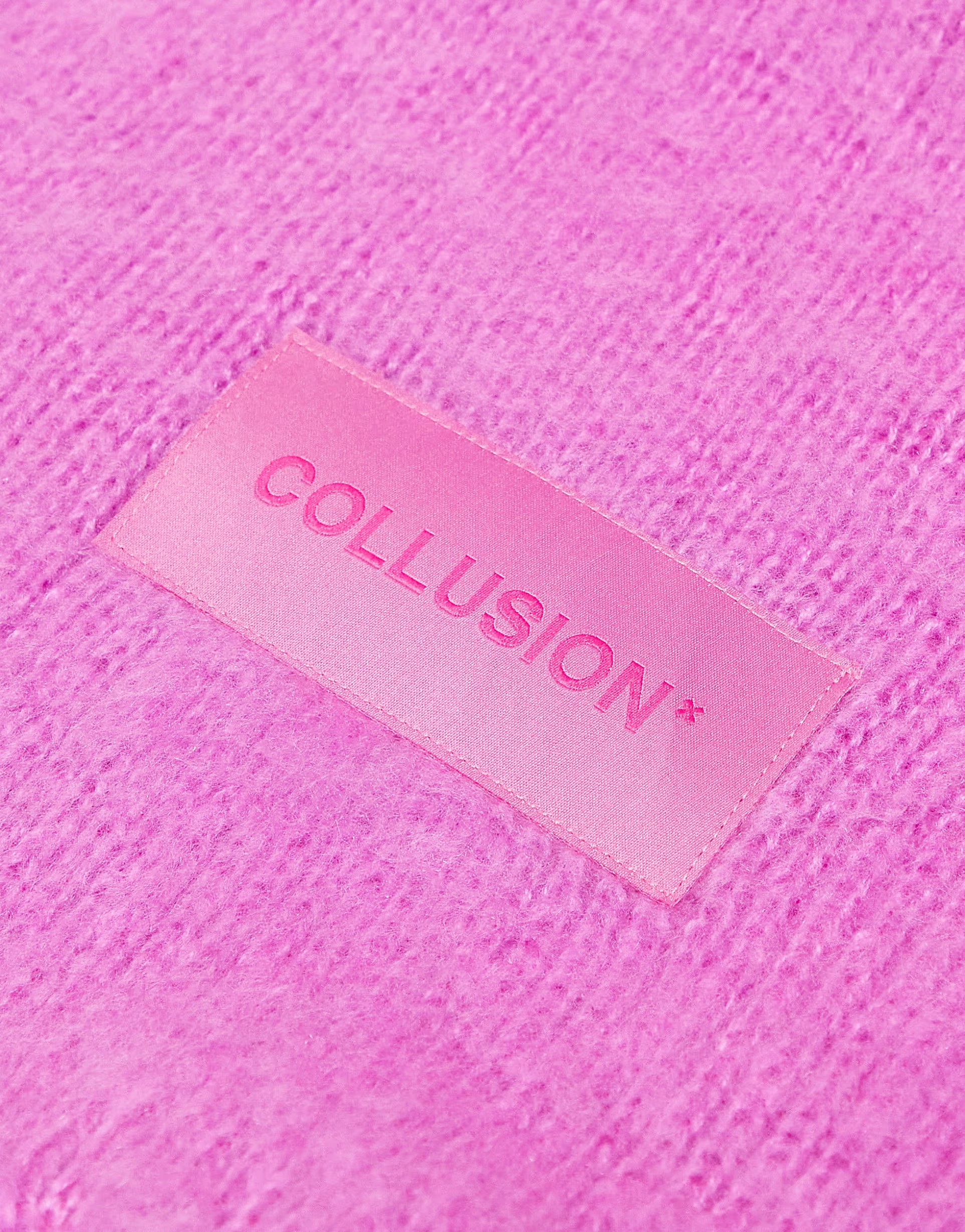 COLLUSION Unisex fluffy knit logo scarf in pink | ASOS (Global)