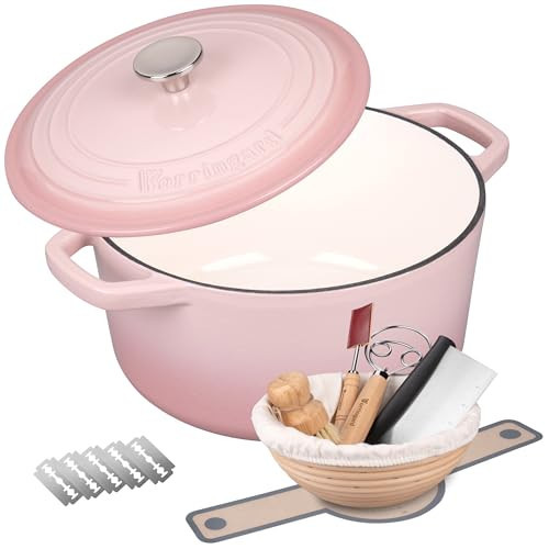 VORRINGARD Enameled Cast Iron Dutch Oven Pot with Lid, for Bread Baking, Round Bread Oven- include Sourdough Bread Baking Supplies set, 4.5QT, Pink | Amazon (US)