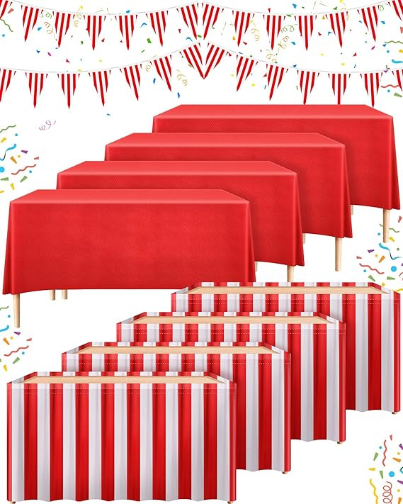Carnival Theme Party Decors Carnival Table Skirts Carnival Circus Theme Tablecloths Red White Str... | Amazon (US)
