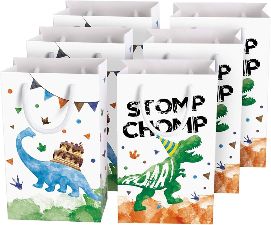 Watercolor Dinosaur Party Bags - 16 Pack Dinosaur Party Favor Bags for Boys Kids Dino Theme Party... | Amazon (US)