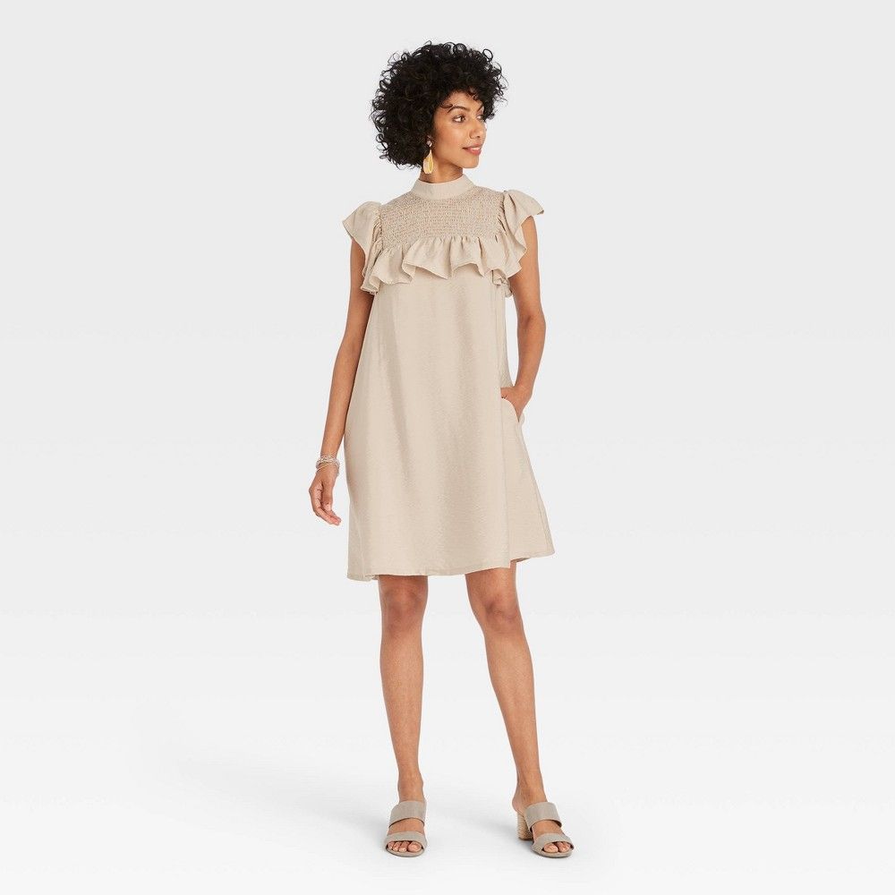 Women's Sleeveless Ruffle Yoke Dress - A New Day Cream S, Ivory | Target