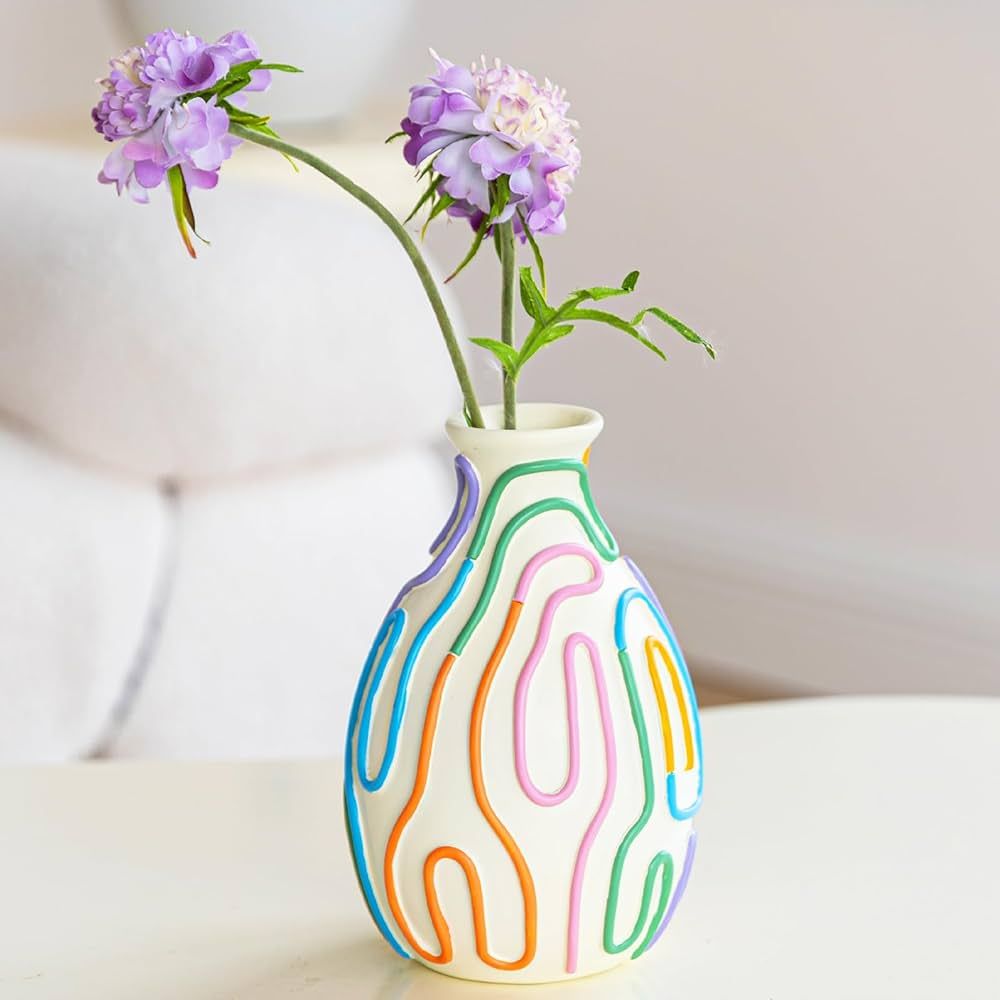 COTYNI Colored Lines Flower Vase for Modern Home Decor, Cute Vase for Decor, Unique Small Vase fo... | Amazon (US)