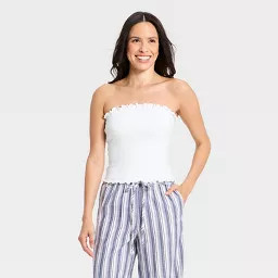 Women's Ruffle Edge Tube Top - Universal Thread\u2122 White XS | Target