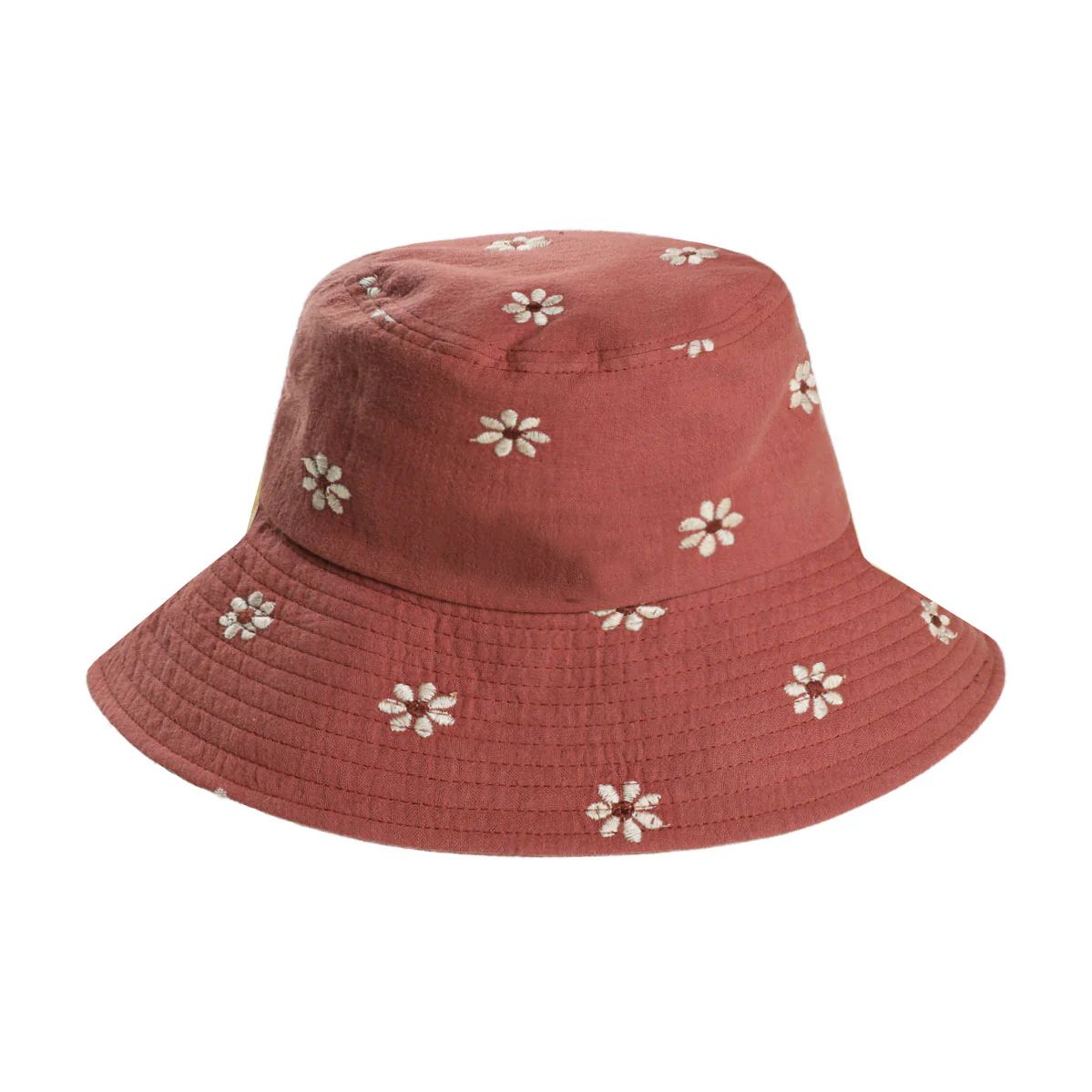 Rylee and Cru Bucket Hat - Embroidered Daisy - Strawberry | The Baby Cubby | The Baby Cubby