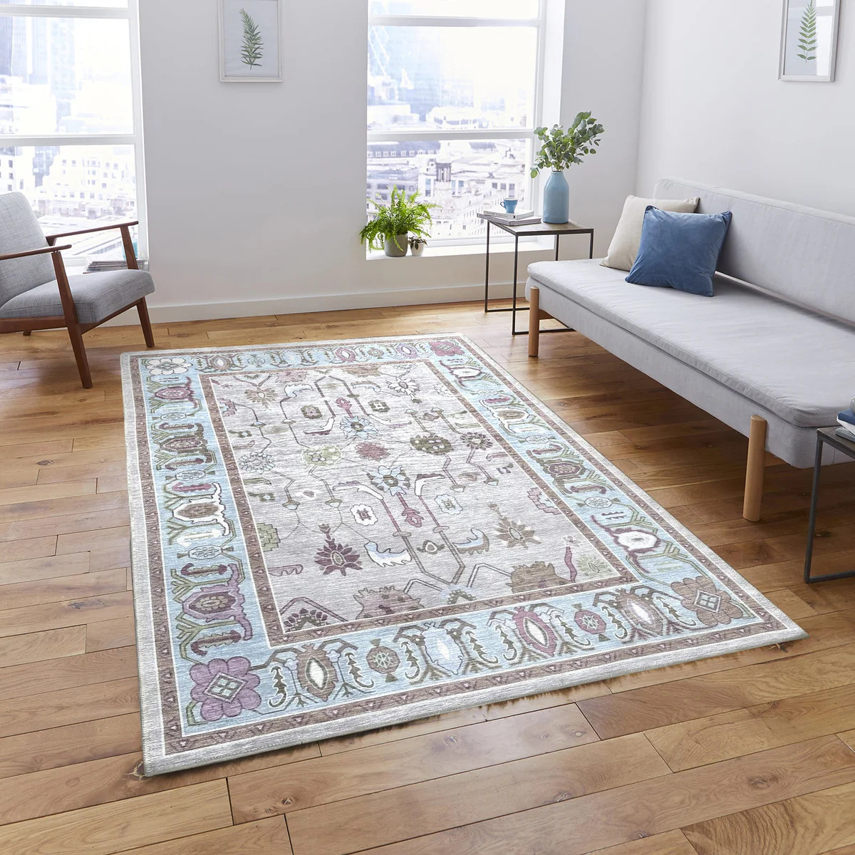 Joelle Pink Blue Modern Oushak Rug | Fame Rugs