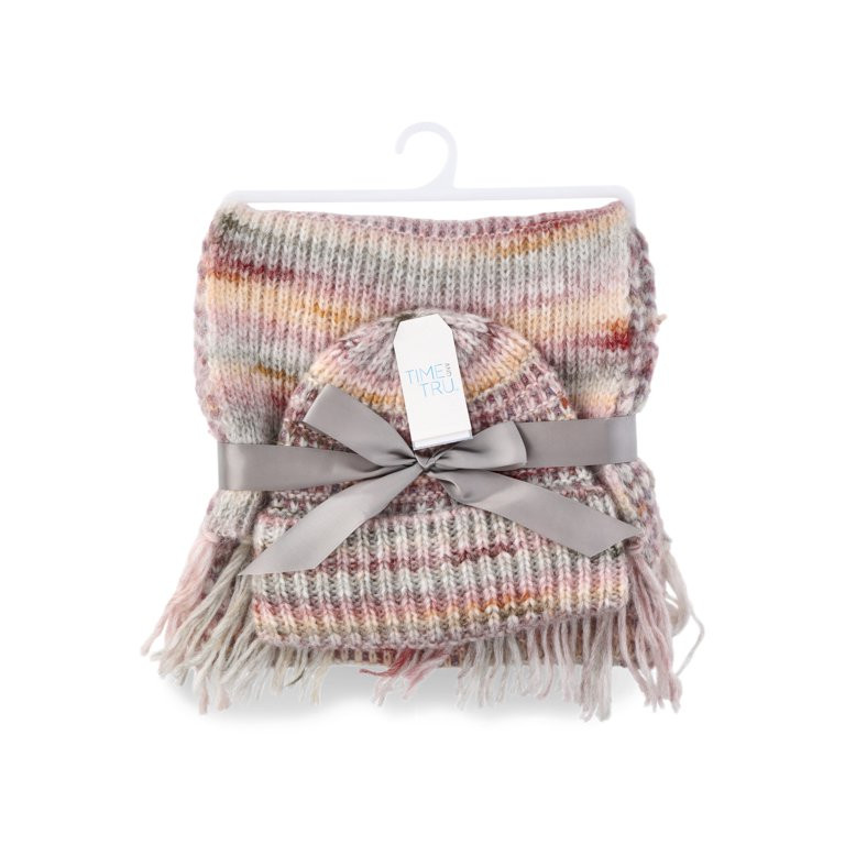 Time and Tru Women's Multi-Color Yarn Beanie and Winter Scarf 2-Piece Gift Set, Walmart Finds, ... | Walmart (US)
