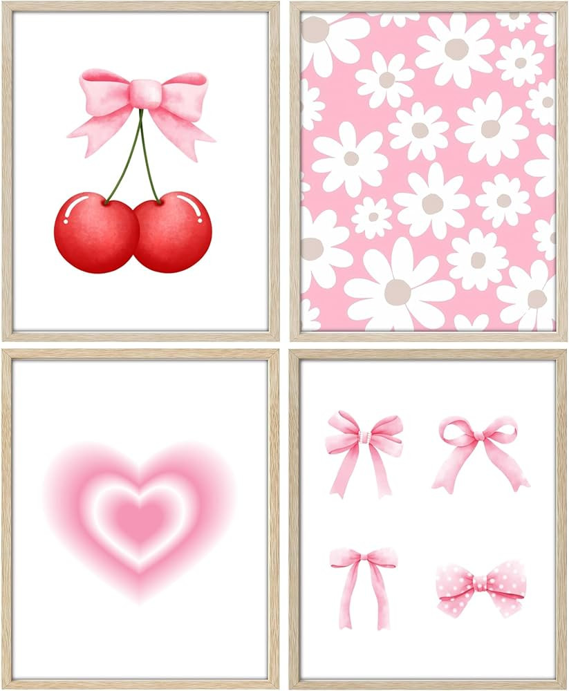 AIOAIFUT Pink Wall Art Prints, Preppy Wall Decor, Pink Posters for Room Aesthetic, Cherry Daisy H... | Amazon (US)