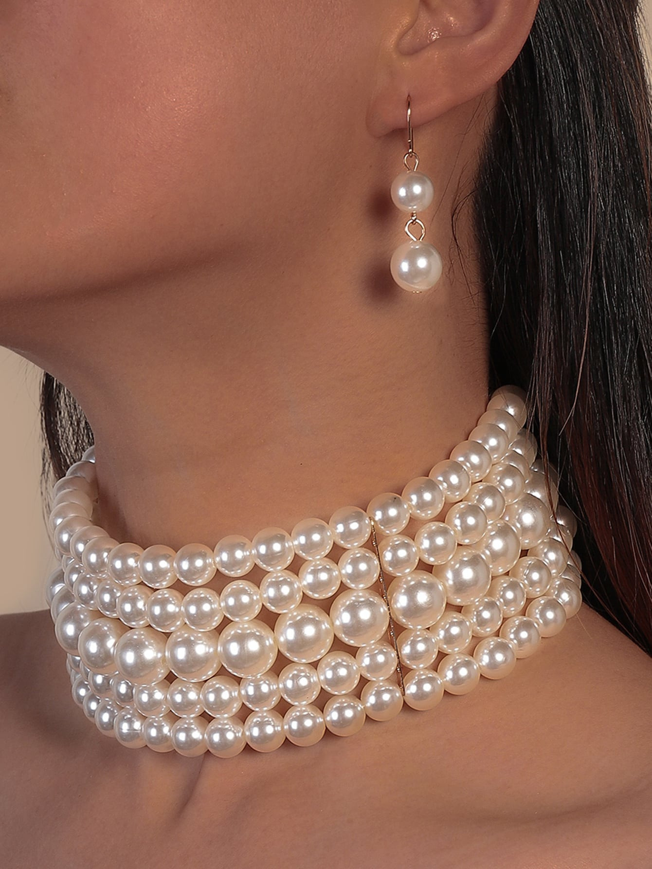 1pc Faux Pearl Beaded Necklace & 1pair Earrings | SHEIN