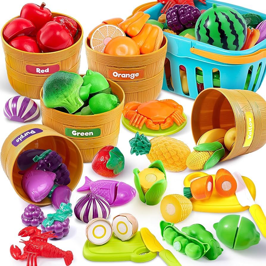 JOYIN Color Sorting Play Food Set - 69-Piece Cutting Food Toy, Kitchen Accessories for Kids, Lear... | Amazon (US)