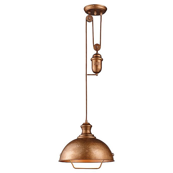 ELK Lighting Farmhouse Bellwether 1-Light 14-Inch Adjustable Pendant in Copper | Bed Bath & Beyond