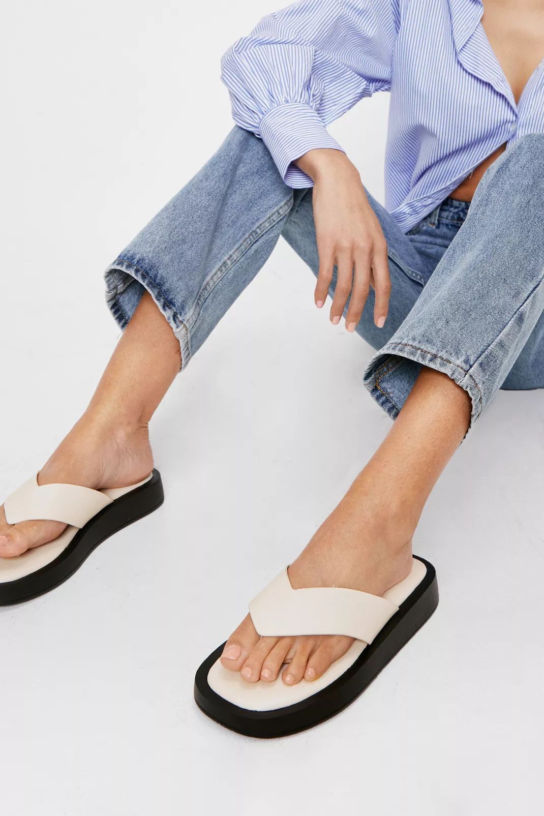 Faux Leather Toe Thong Flatform Sandals | Nasty Gal (US)