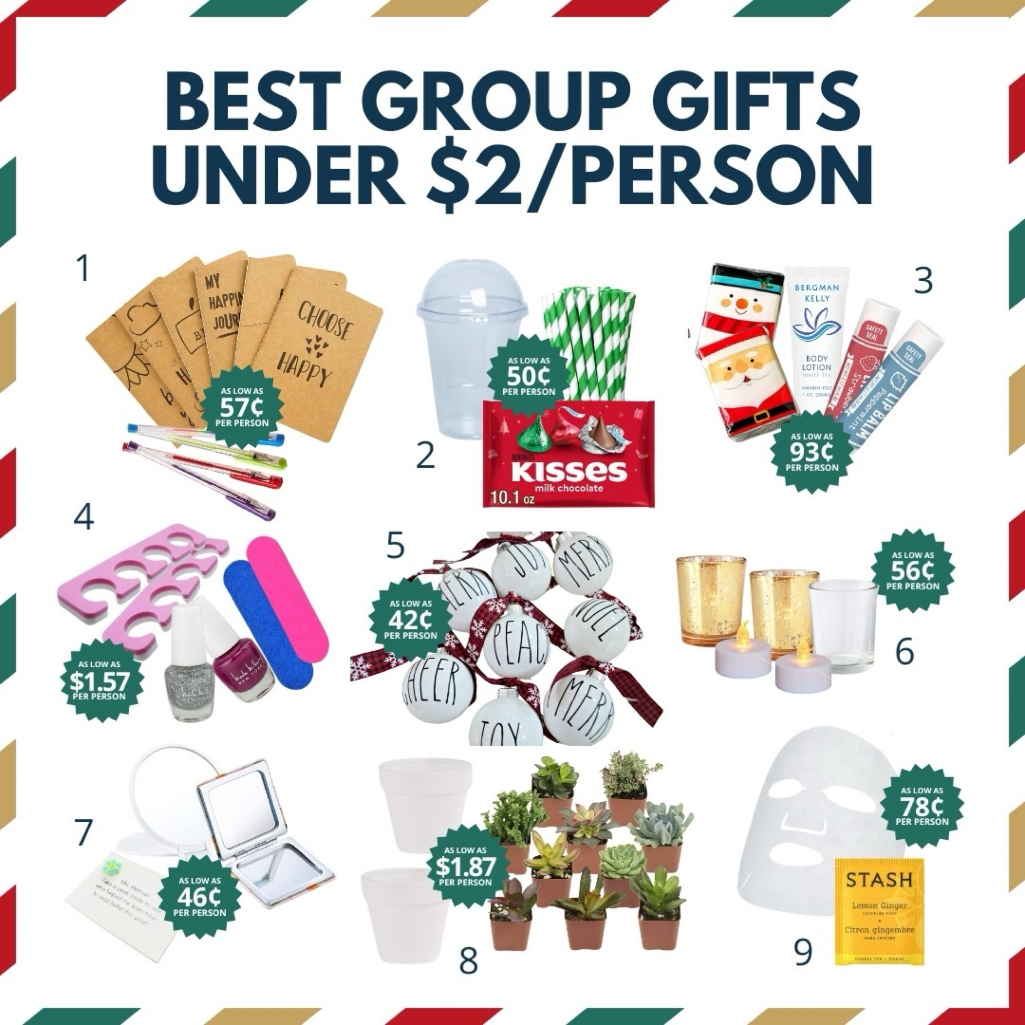 🎄🎁 Budget-friendly magic! 🎁🎄 Looking for thoughtful group gifts under $2 per person? These ideas are perfect for any gathering—whether it’s an intimate team of 10 or a festive crowd of over 100! From custom ornaments that spread holiday cheer ✨, to journals that inspire daily routines 📖, spa day essentials 🛁, and so much more. Affordable, meaningful, and sure to bring smiles! 🥰 Shop them below! #GroupGiftingMadeEasy #HolidayOnABudget #GiftIdeasForAll

#LTKHoliday #LTKGiftGuide #LTKParties