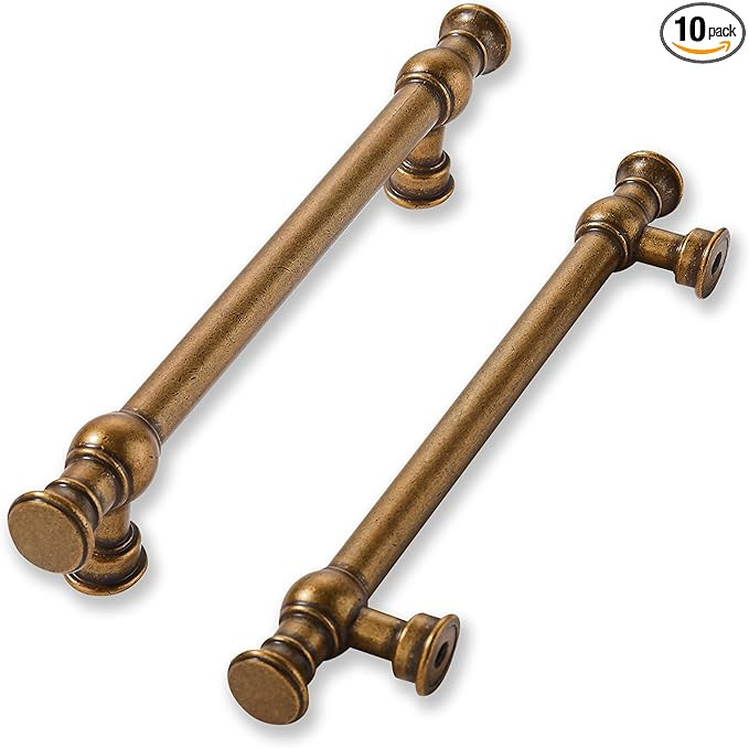 khtumeware 10 Pack 5inch(128mm) Hole Center Antique Brass Cabinet Pulls Solid Heavy Duty Pull Cab... | Amazon (US)