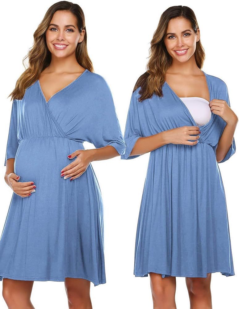 Ekouaer 3 in 1 Labor/Delivery/Hospital Gown Maternity Dress Nursing Nightgown Sleepwear for Breastfe | Amazon (US)