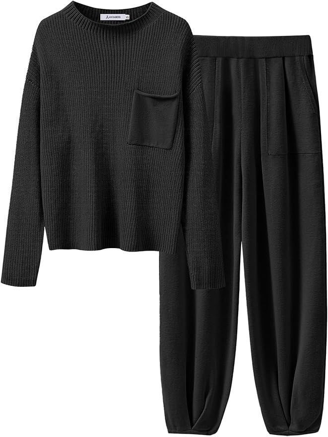 ANRABESS Women's Two Piece Outfits Long Sleeve Knit Top Fall Sweater Set Oversized Pants Tracksui... | Amazon (US)