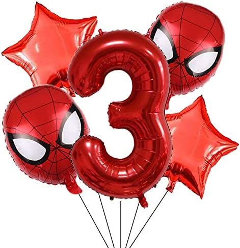 Superhero Spiderman 3rd Birthday Decorations Red Number 3 Balloons 32 Inch | The Spiderman Birthd... | Amazon (US)