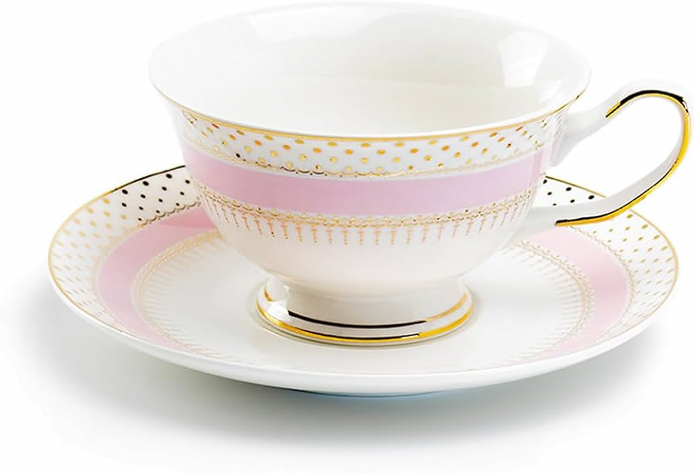 Grace Teaware Stripe with Gold Dots Fine Porcelain Tea Cup and Saucer (Pink) | Amazon (US)