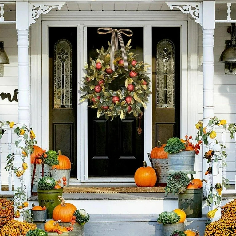 Fall Wreaths for Front Door Outside Decor,Fall Eucalyptus Pomegranate Farmhouse Wreath for Rustic... | Walmart (US)