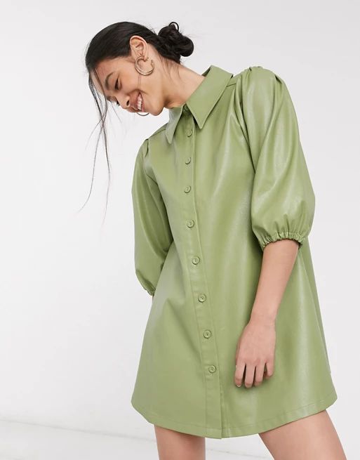 Ghospell oversized shirt dress in faux leather | ASOS US