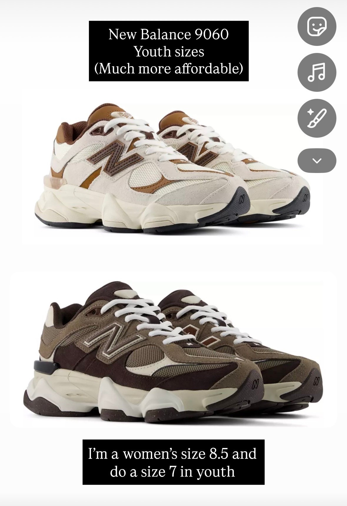 New balance dad sneaks!!! if your foot is smaller than a women’s size 8.5, you can get the youth size which is much more affordable. I’m a size 8.5 in women’s and do a size 7 in youth new balance sneakers new balance 9060 ￼