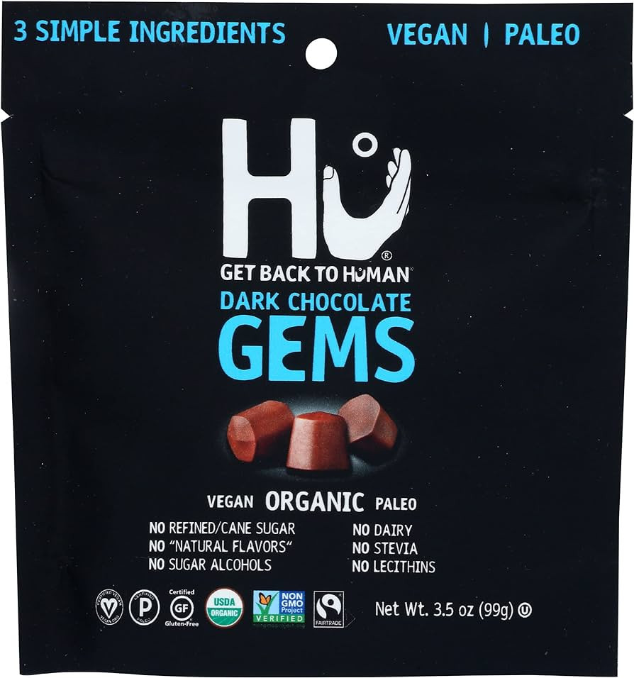Hu Organic Snacking Simple Dark Chocolate Gems, Natural, Organic, Vegan, Gluten Free, Paleo, Non ... | Amazon (US)