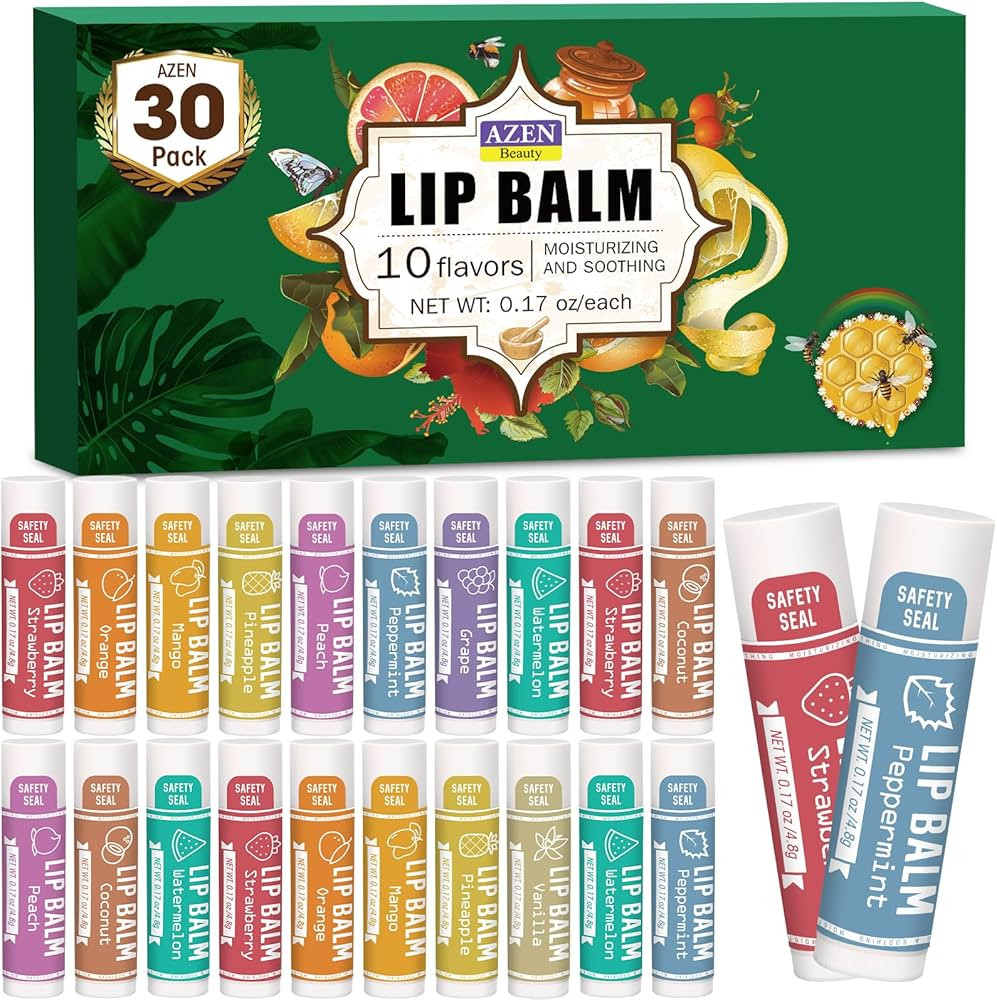 AZEN 30 Pack Lip Balm, Natural Lip Balm Bulk, Lip Care Product, Moisturizing Lip Balms for dry cr... | Amazon (US)