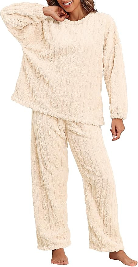 Pajamas for Women Sets Soft Comfy Fluffy Pajama Fleece Pullover Ribbed Pjs Warm Plush Lounge Slee... | Amazon (US)