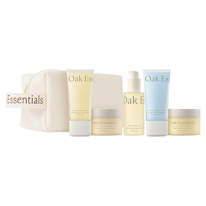 Oak Essentials Travel Body Routine | TSA-Friendly Mini Body Care Set with Wash, Scrub, Lotion, Oi... | Amazon (US)