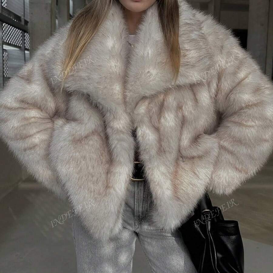 INDEFEIR New Winter Women Fashion Loose Lapel French Lady Faux Fur Thick Short Jacket | SHEIN