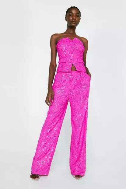 Wide Leg Tailored Sequin Pants | Nasty Gal (US)