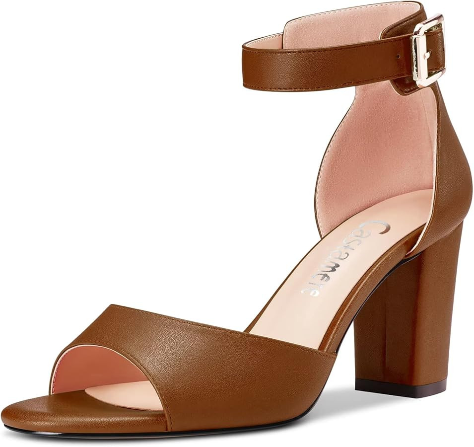Castamere Women Chunky Block High Heel Peep Open Toe Sandals Ankle Strap Buckle Office Party Dres... | Amazon (US)