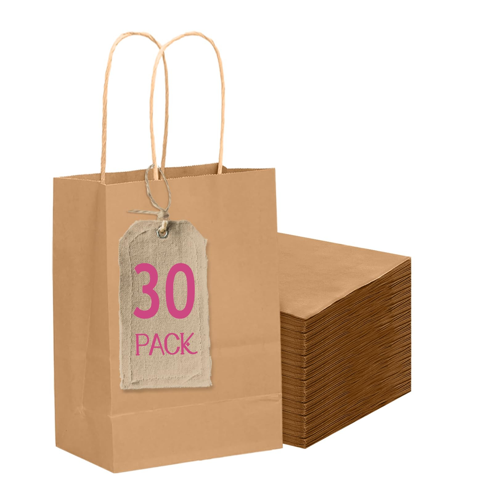 qiqee 30-Packs Brown Gift Bags with Handles Bulk 4.5"x2.5"x6" Mini Size Party Paper Bags | Amazon (US)