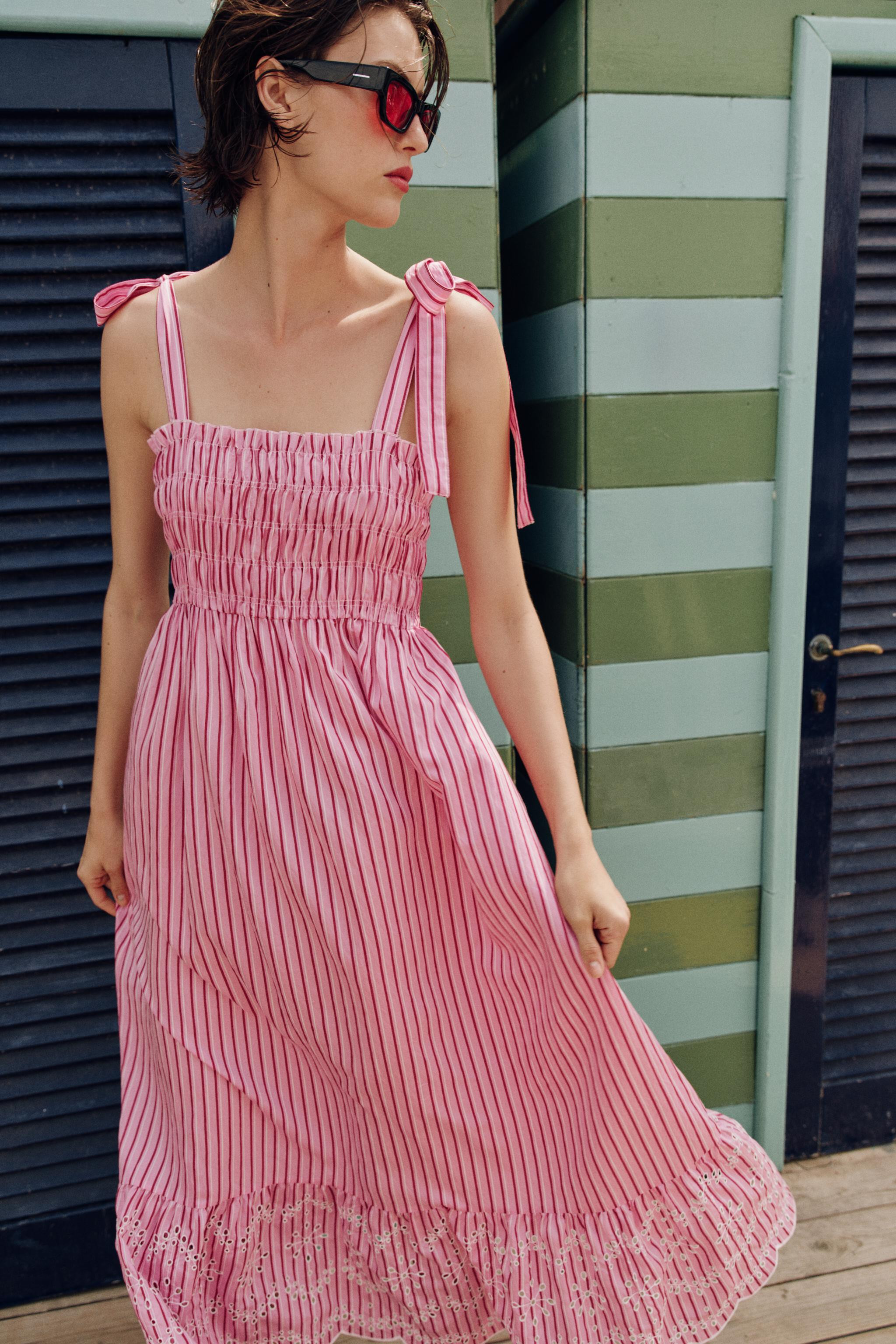 STRIPED TIED MIDI DRESS | Zara Canada