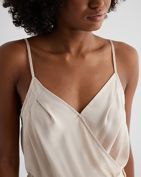 Satin Pleated Faux Wrap Cami Bodysuit | Express