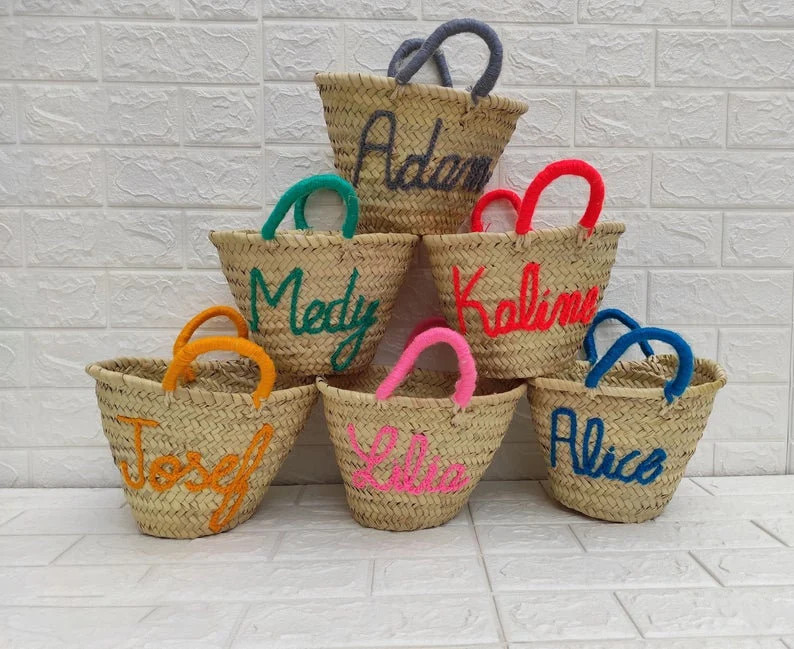Personalized Moroccan Straw Basket: Embroidered Beach Tote - Etsy | Etsy (US)