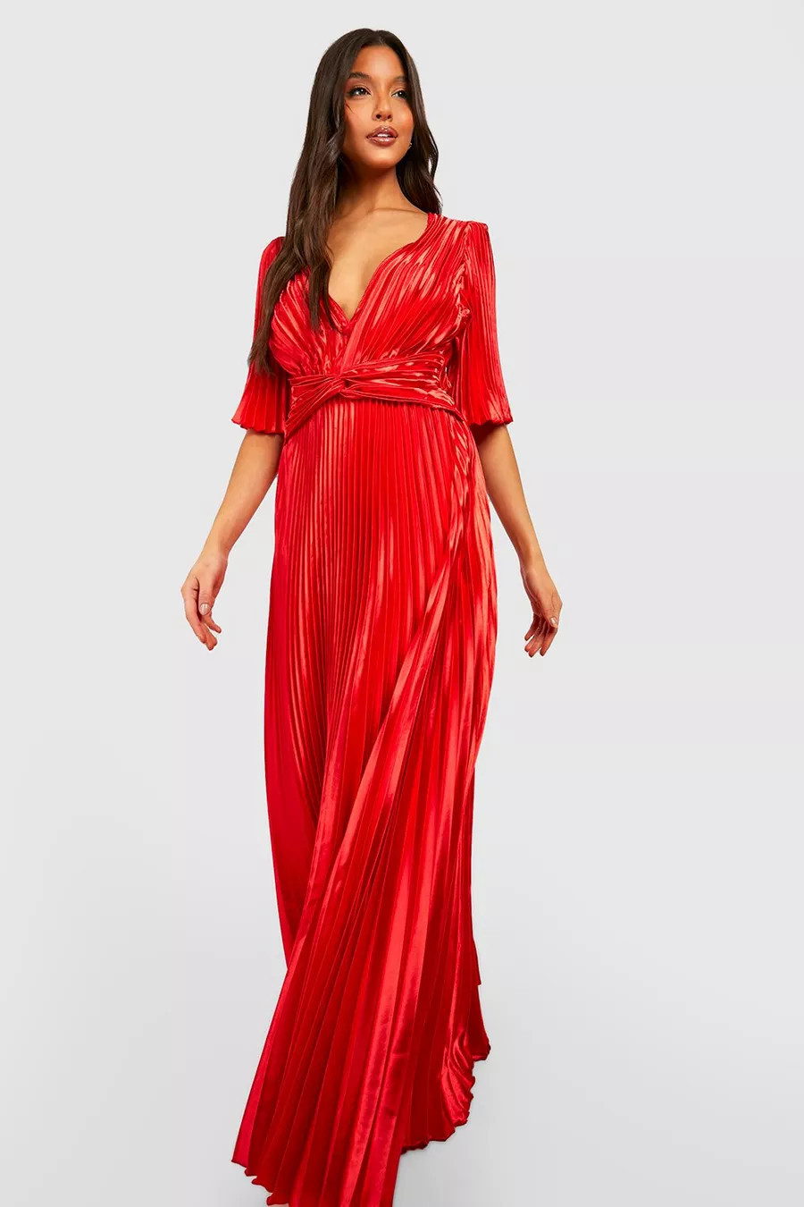 Satin Pleated Angel Sleeve Maxi Dress | Boohoo.com (US & CA)