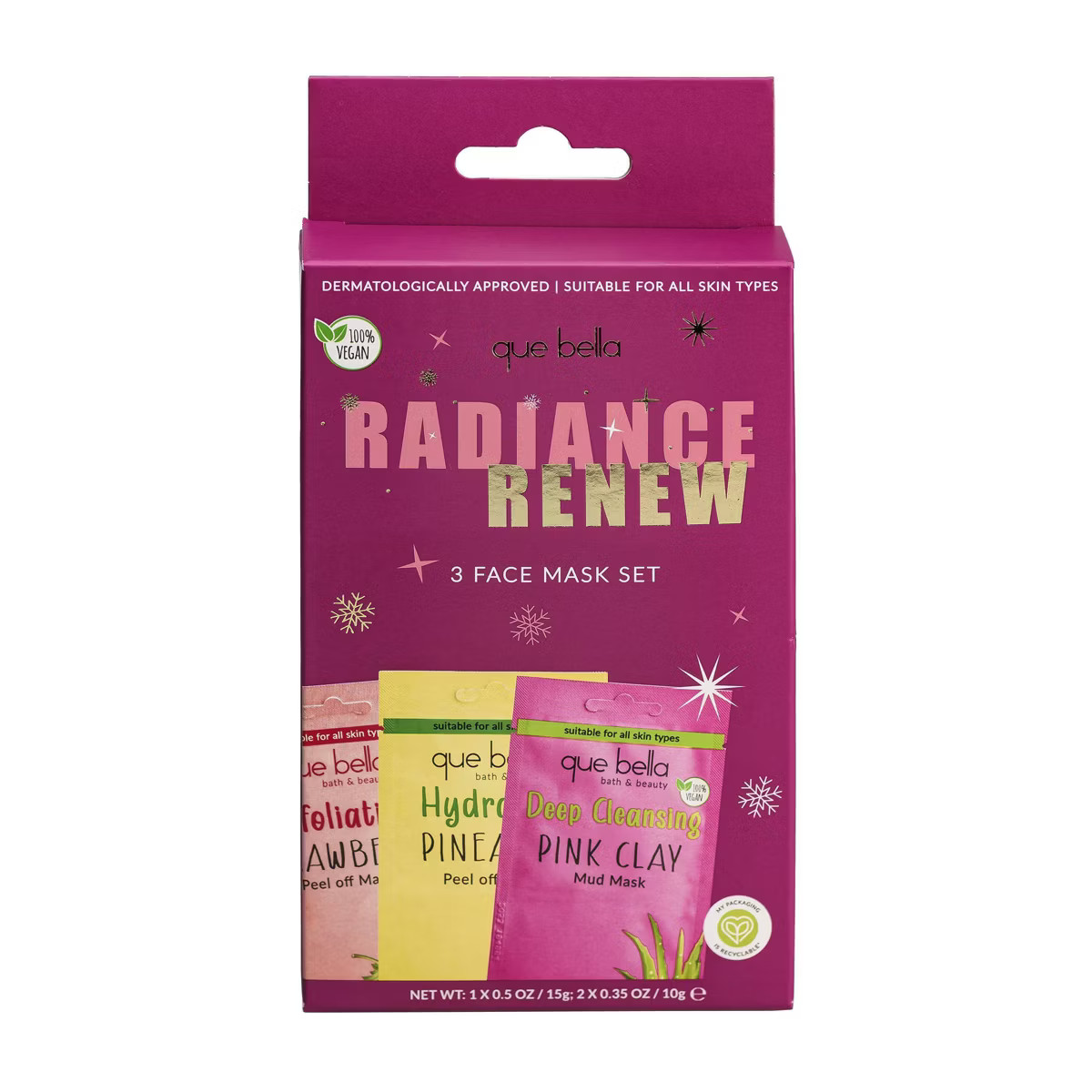 Que Bella Holiday Radiance Renew Face Mask Gift Set - 3pc | Target