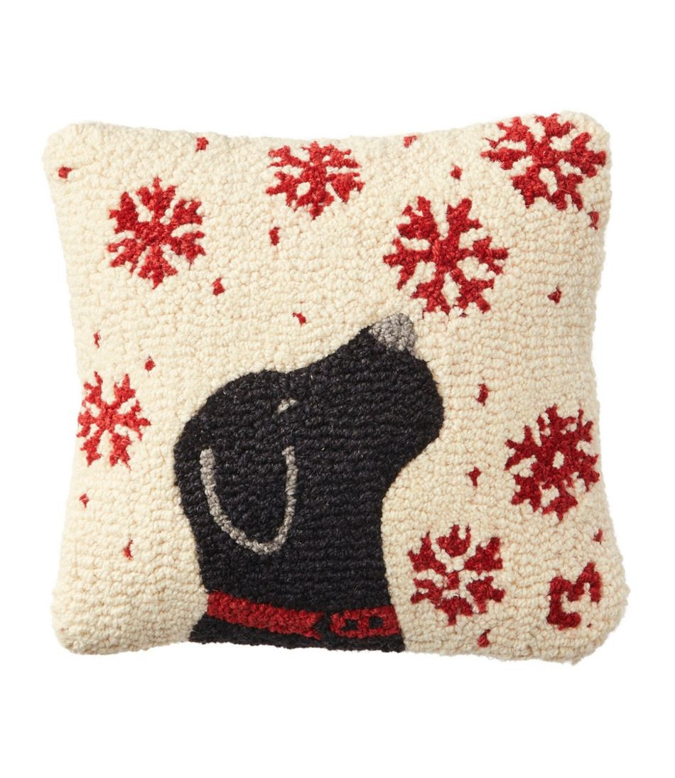 Wool Hooked Throw Pillow, Snowflake Black Lab, 14" x 14" | L.L. Bean