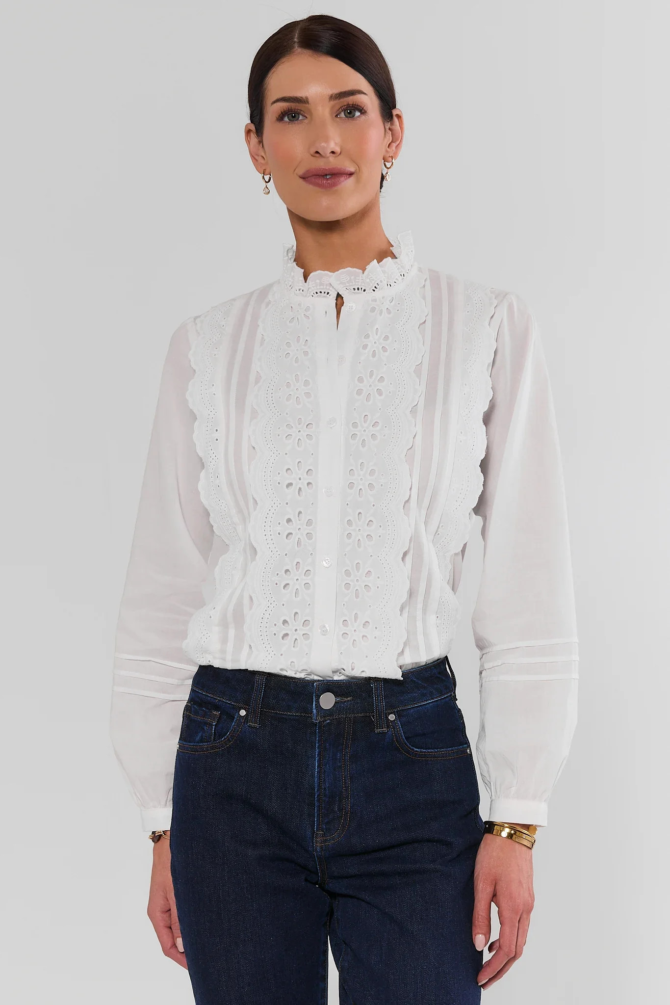 White Eyelet Detail Button Up Top | Avara