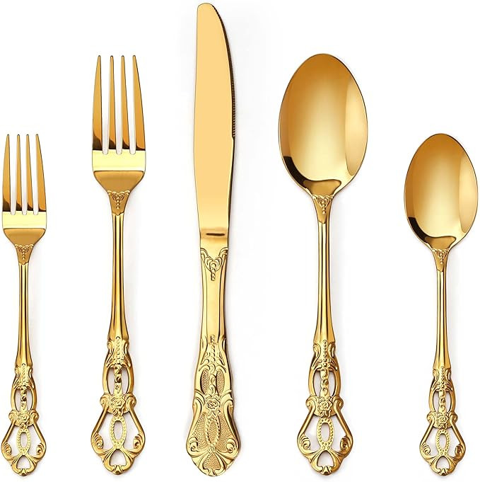 Silverware Set, 30 Pieces Retro Royal Silverware Set for 6, Anti-rust Stainless Steel Flatware Se... | Amazon (US)