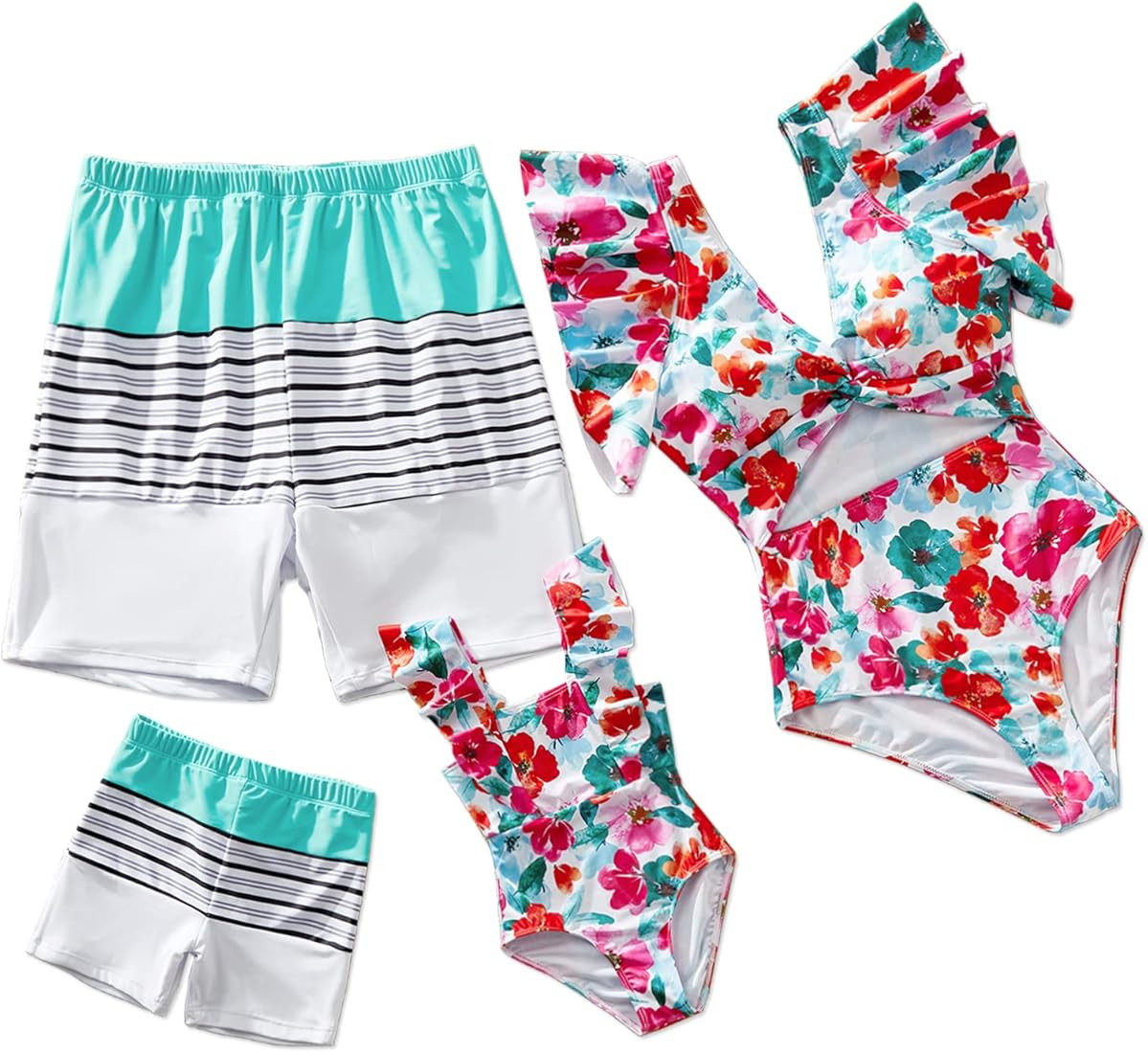 PATPAT Family Matching Swimsuits Swimwear Set for Couples Newest Mommy and Me Striped Spliced Bat... | Amazon (US)