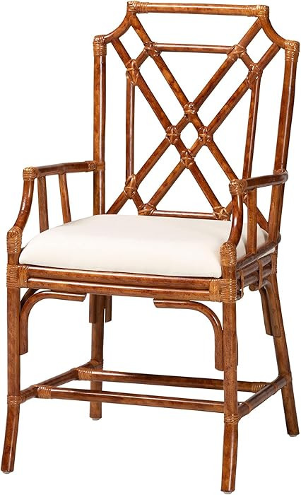 Bali & pari Esmery Marbled Tortoise Natural Rattan Dining Chair - Handcrafted Wicker Armchair wit... | Amazon (US)