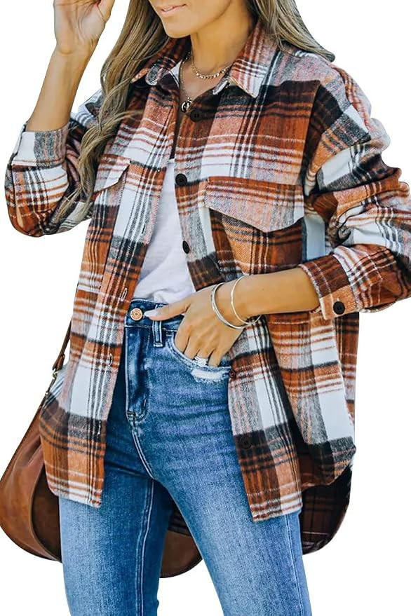 AUTOMET Shackets for Women Plaid Flannel Shirts Fall Winter Jackets Cute Tops Trendy Western Cowg... | Amazon (US)